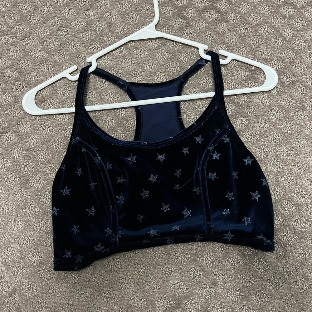 Aerie Black Star Velvet Sports Bra Size Large